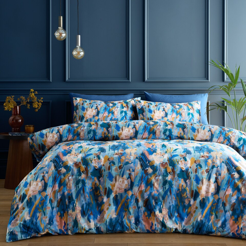 image 1 of Portfolio Home Daphne Floral Soft Bed Linen Bedding Duvet Cover Set With Pillowcase | Blue | King