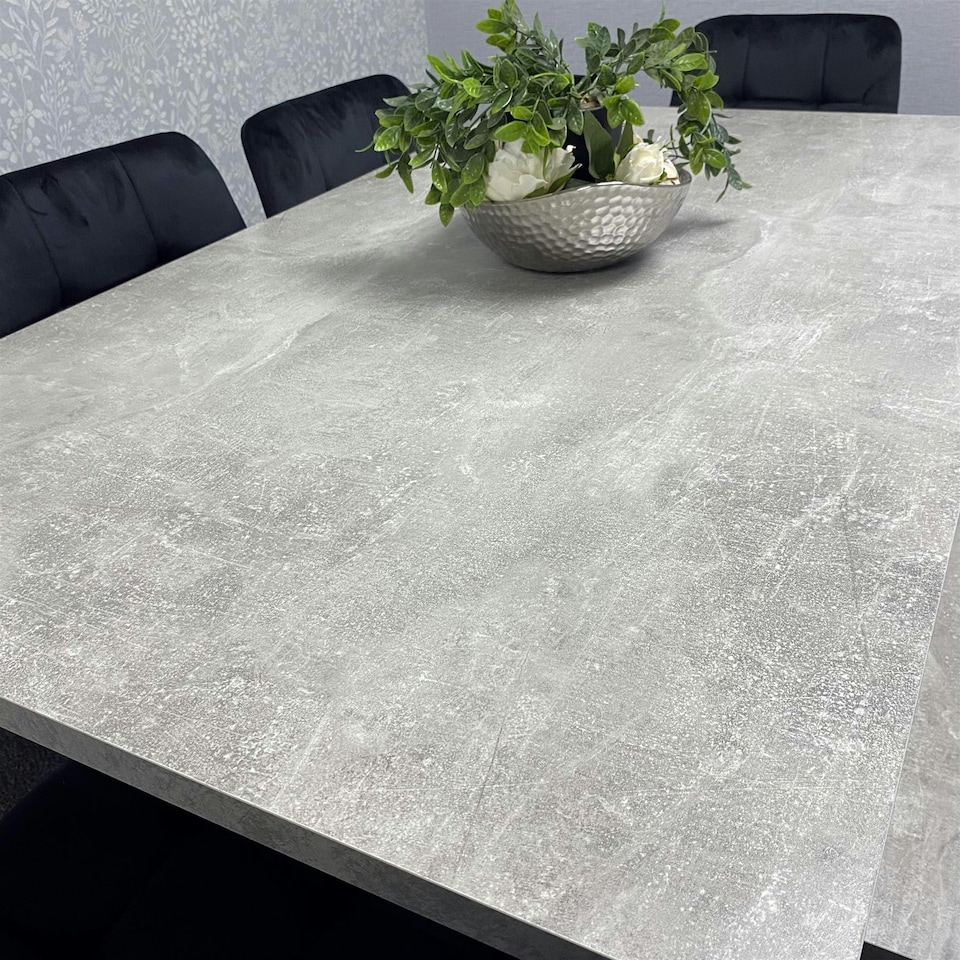 image 1 of Grey Dining Table with Hairpin Legs, Bench & 4 Black Velvet Chairs Set for Kitchen & Dining Room Grey