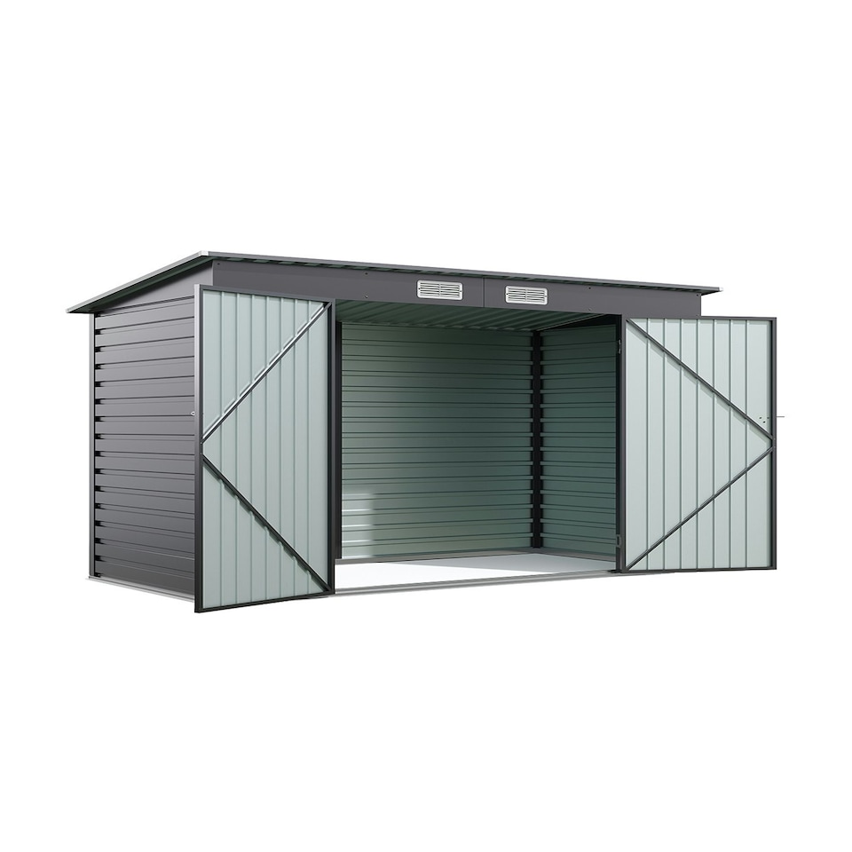 image 1 of Living and Home Outdoor Galvanized Steel 2 doors Storage Shed - Grey 240 x 113 x 183cm