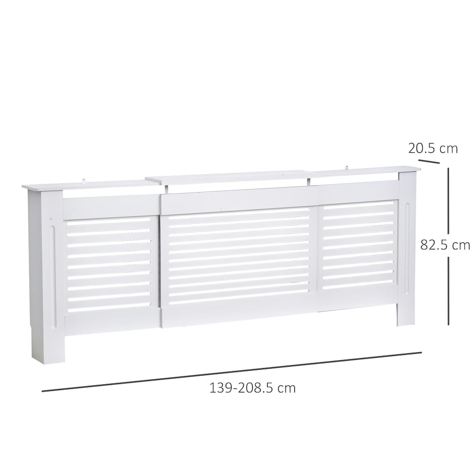 image 1 of HOMCOM Extendable Radiator Cover Cabinet Slatted Design MDF White Home Office