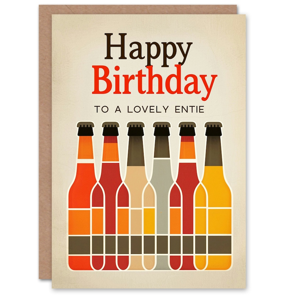 image 1 of Lovely Entie Craft Beer Lover Row Bottles Birthday Card