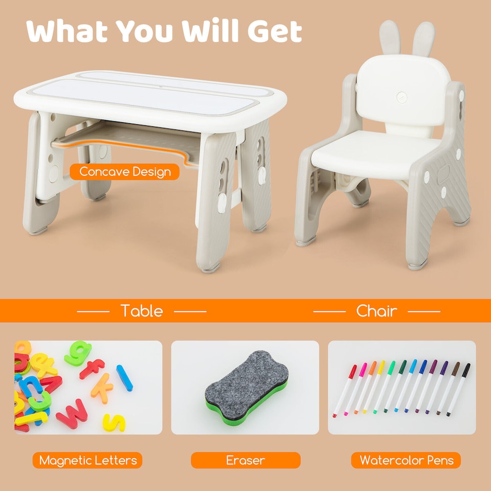 image 1 of COSTWAY Kids Drawing Table and Chair Set Grey