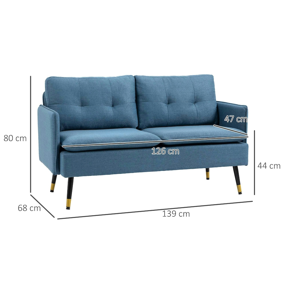 image 1 of HOMCOM Modern Upholstered Two Seater Sofa for Bedroom Living Room Dark Blue