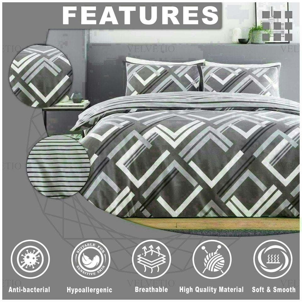 image 1 of Harlow Printed Duvet Cover Set Reversible Polycotton Beddings Grey | Double