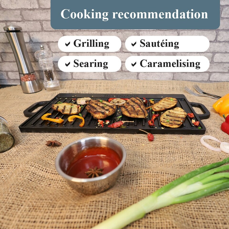 image 1 of Buckingham Pre-Seasoned Cast Iron Reversible Grill Plate  51 cm x 23 cm