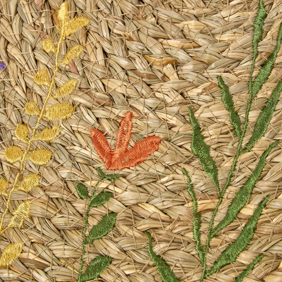 image 1 of Homescapes Round Floral Bulrush Placemats, Set of 2 | Brown | Natural, Brown, Red, Lavender, Green | One Size