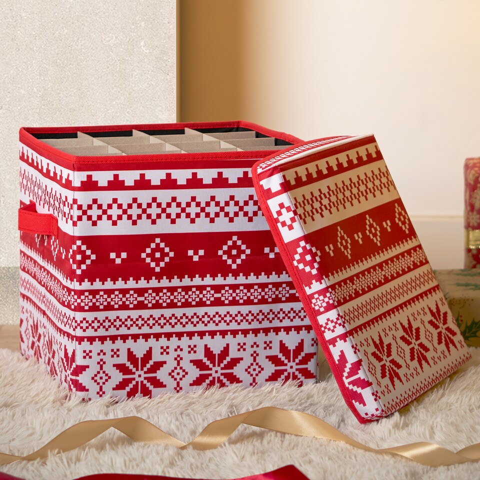 image 1 of OHS Christmas Bauble Storage Box Festive Decoration Organiser 64 Slots