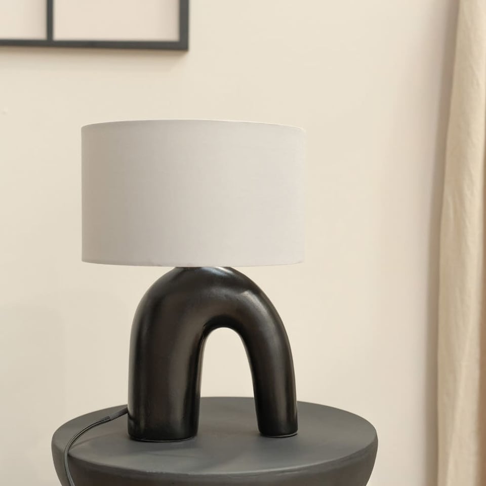 image 1 of ValueLights Lia Black Arch Ceramic Table Lamp Grey Shade