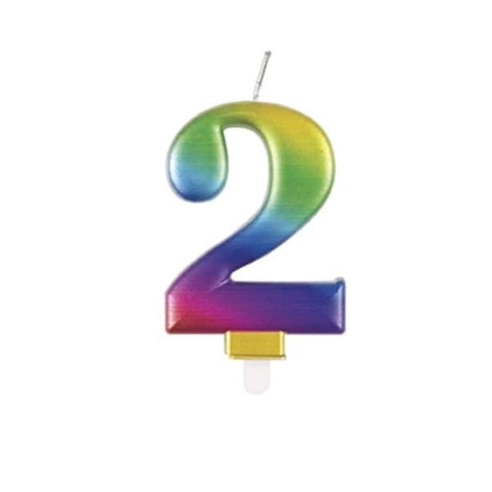 Metallic Rainbow Number 2 Birthday Candle 9cm