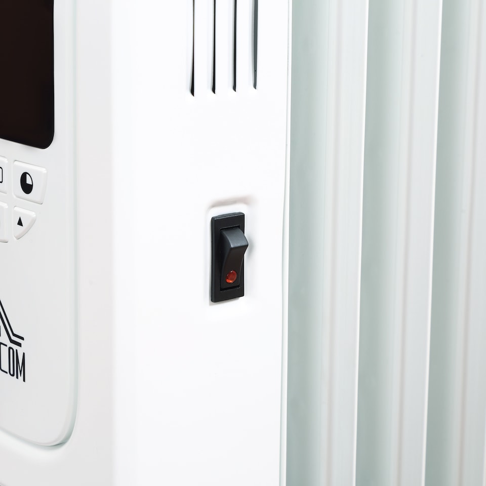 image 1 of HOMCOM 1500W Digital Oil Filled Radiator, 7 Fin, Portable Electric Heater with LED Display, 24-Hour Timer, 3 Heat Settings, Safety Cut-Off and Remote Control, White