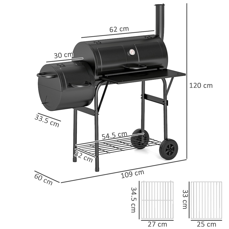 image 1 of Outsunny Portable Outdoor Charcoal Grill BBQ Grill with Offset Smoker Black