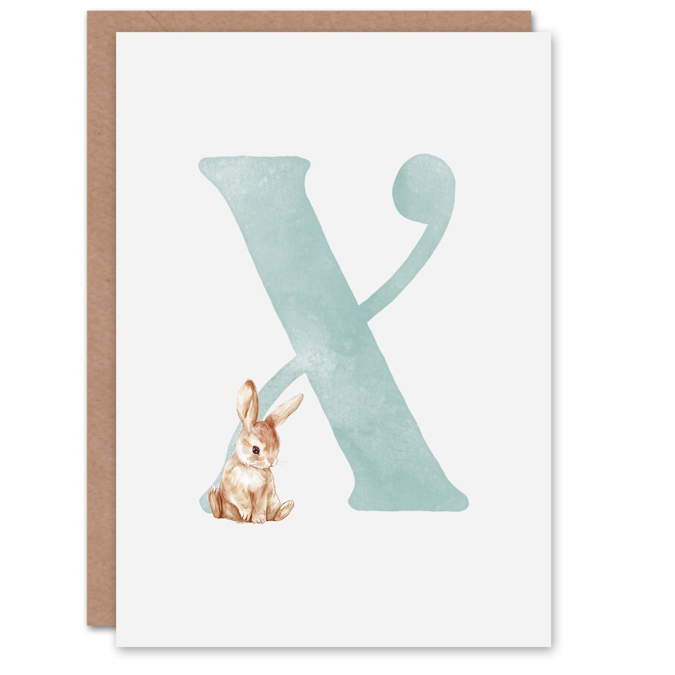image 1 of Greeting Card Bunny Rabbit Alphabet Letter X New Baby 1st Birthday