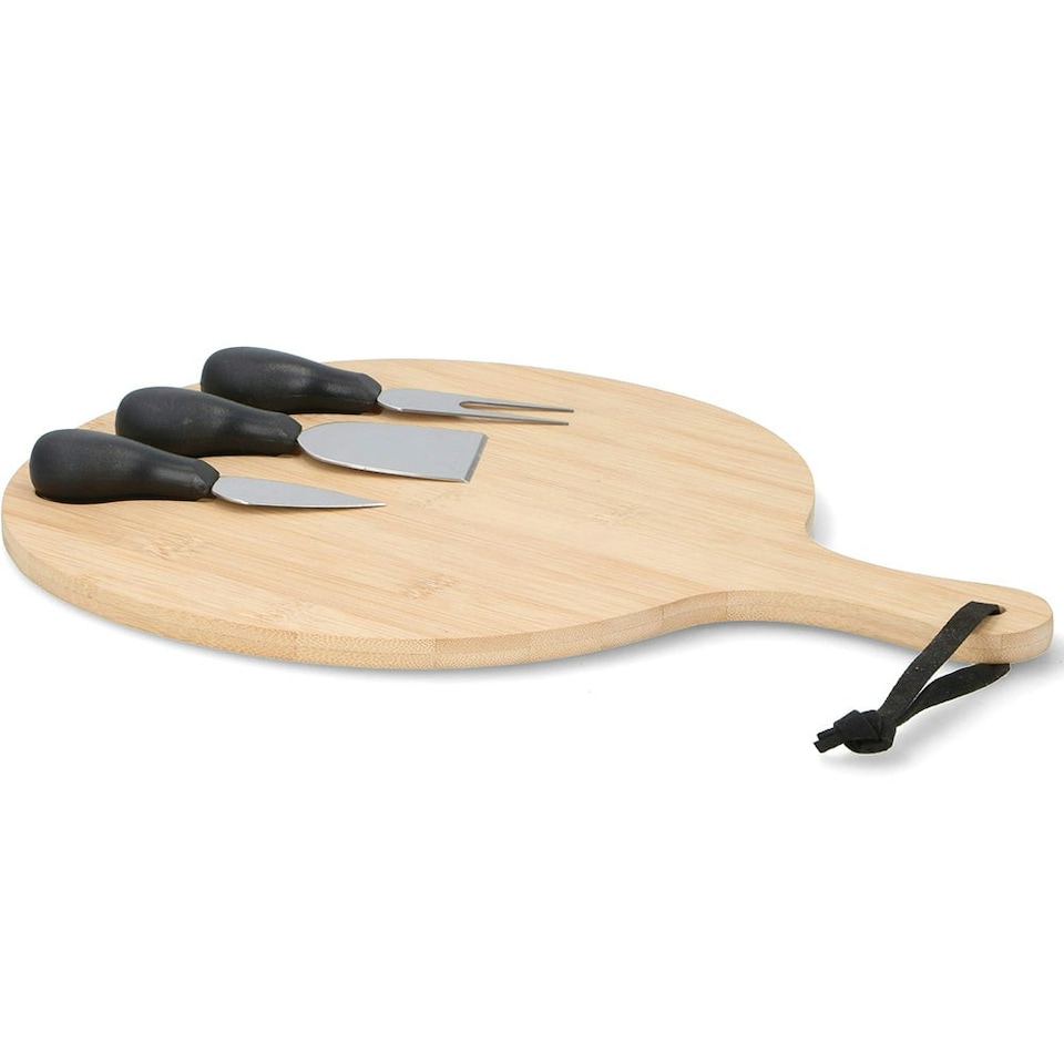 image 1 of Bamboo Wooden Cheese Board Set Fork Knives Kitchen Slate Christmas Present Gift N/A