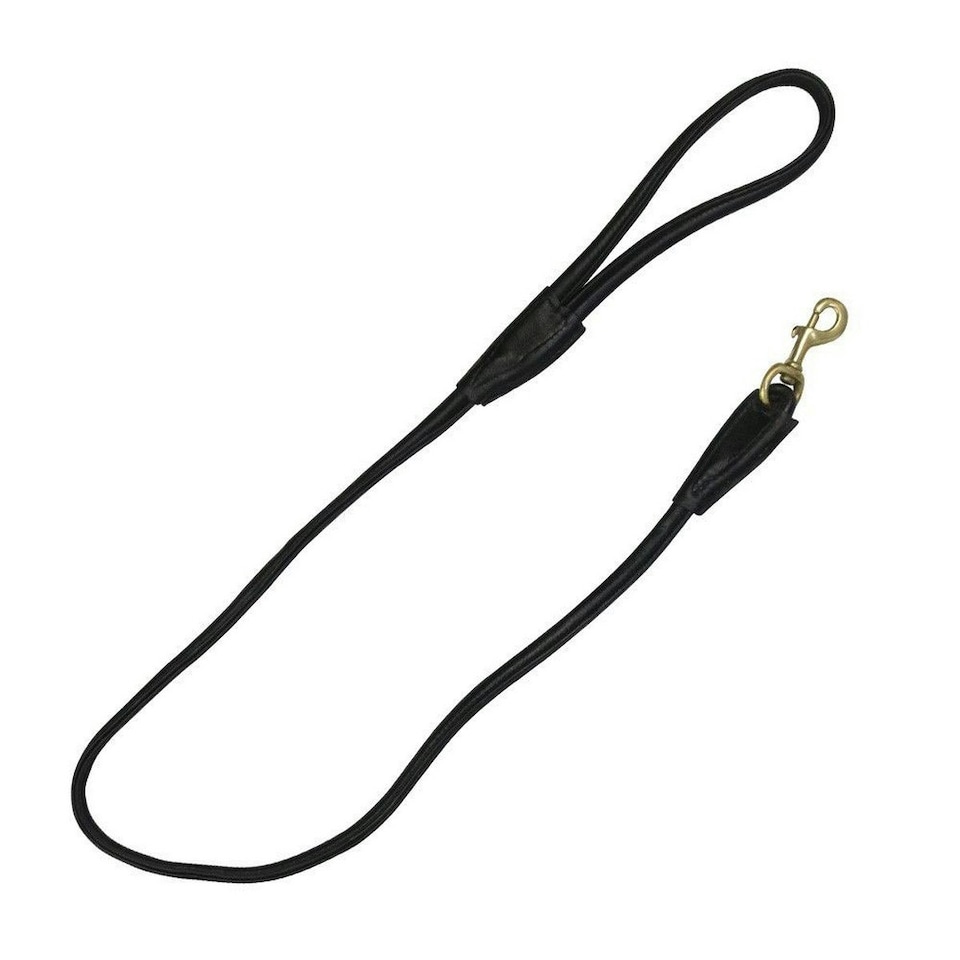 Benji & Flo Superior Roll Leather Dog Lead - Black/Brass - One Size
