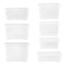 Wham Crystal 7 x Multisize Stackable Plastic Storage Boxes with Lids Clear Clear