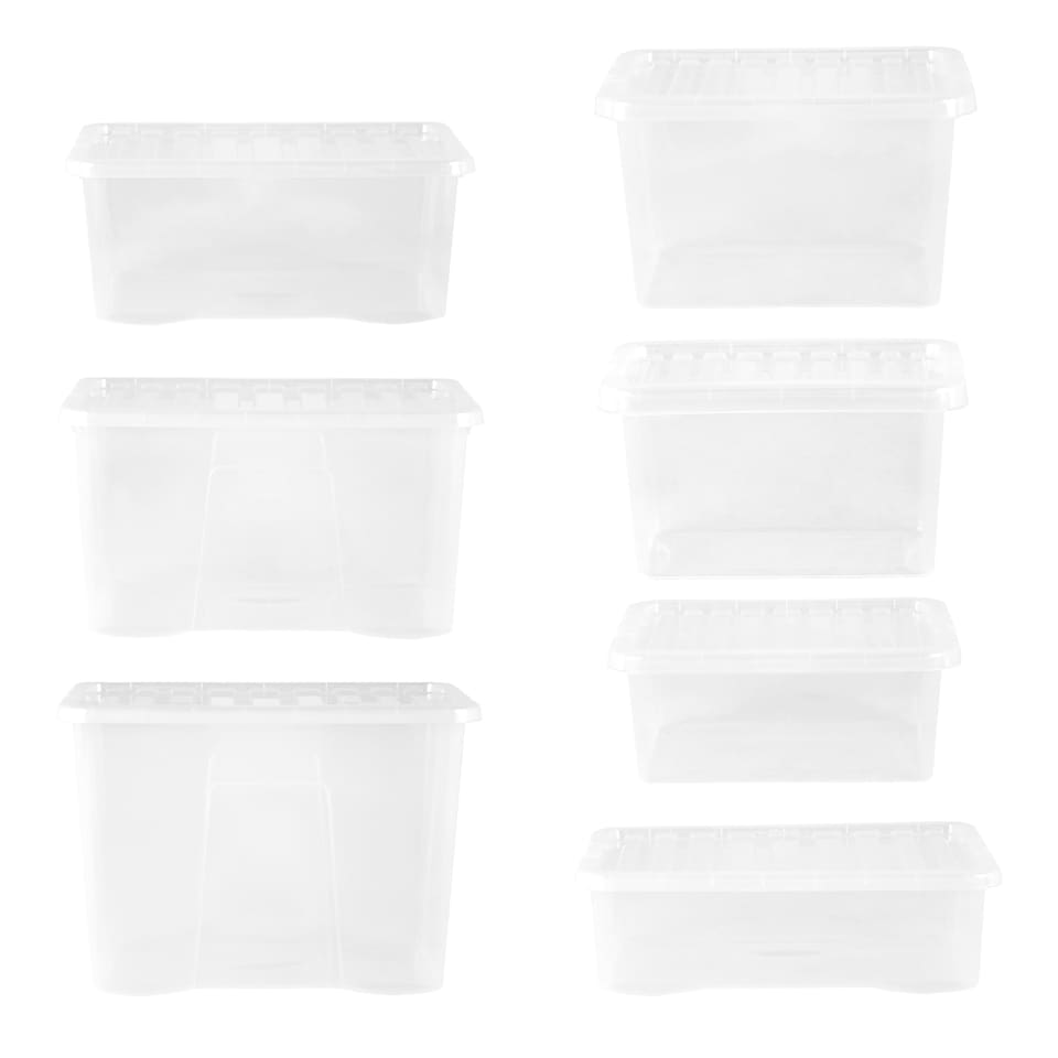 image 1 of Wham Crystal 7 x Multisize Stackable Plastic Storage Boxes with Lids Clear Clear
