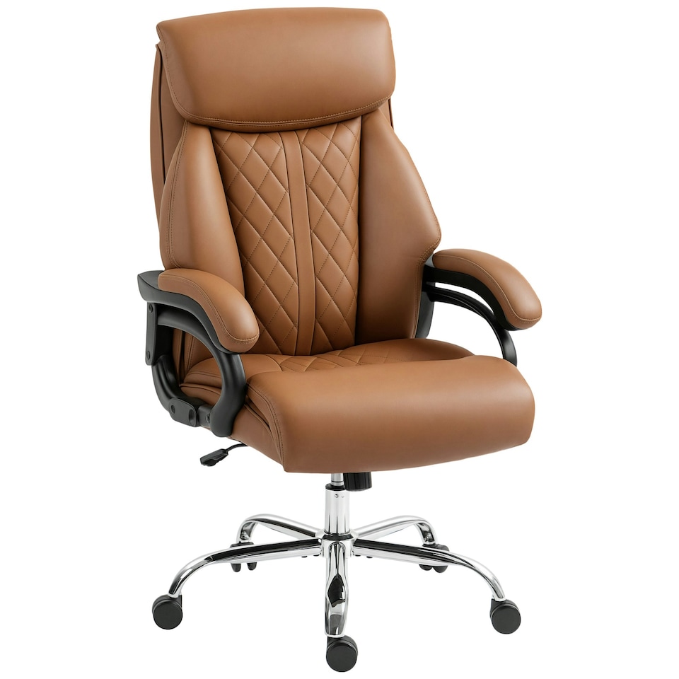 image 1 of HOMCOM PU Leather Office Chair with Spring Padding, Swivel Wheels, Brown | Brown | Light Brown | One Size
