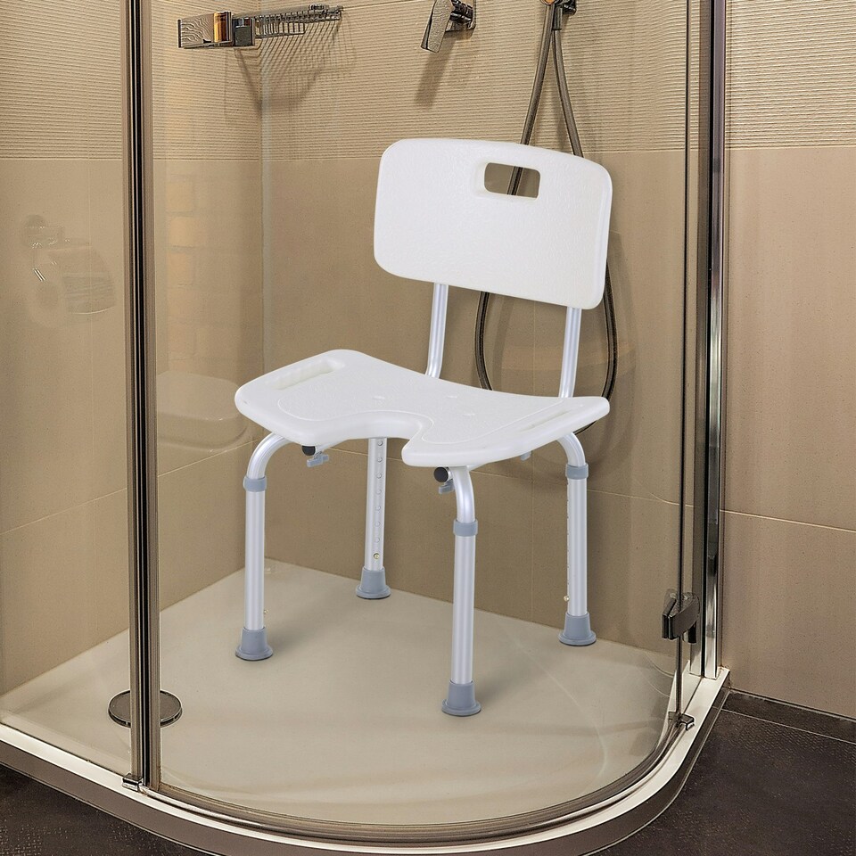 image 1 of HOMCOM Adjustable Aluminum Shower Bath Stool Spa Chair w/ Non-Slip Feet, Handle