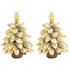 HOMCOM 2 Piece Mini Artificial Christmas Trees Flocked Tabletop Xmas Trees