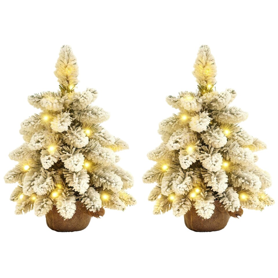 image 1 of HOMCOM 2 Piece Mini Artificial Christmas Trees Flocked Tabletop Xmas Trees