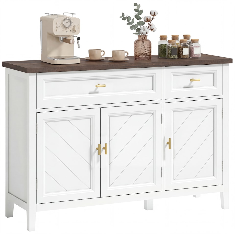 image 1 of HOMCOM Sideboard with Drawers and Adjustable Shelves, White