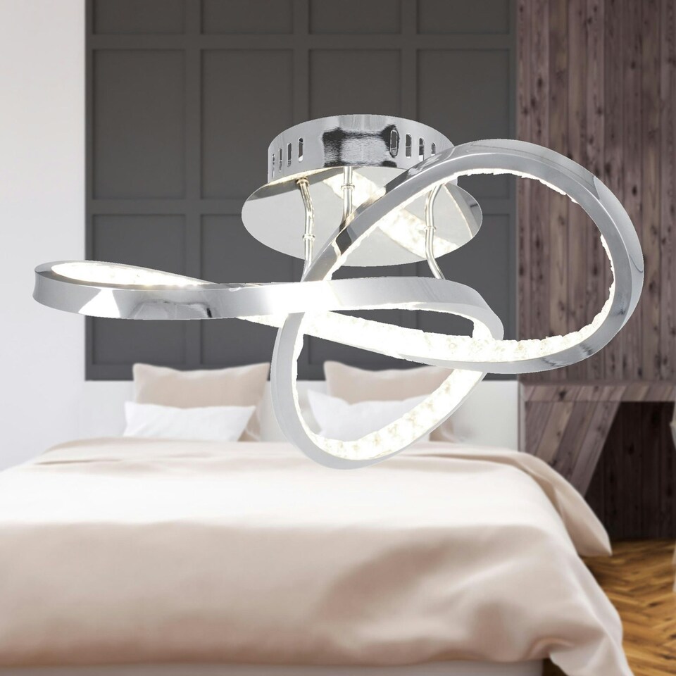 image 1 of First Choice Lighting Set of 2 Jewelled Chrome LED Loop Ceiling Lights Chrome | Clear