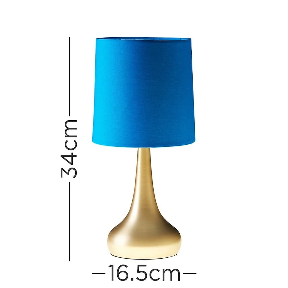 image 1 of ValueLights Teardrop Pair Gold Touch Table Lamps Blue Shade | Blue