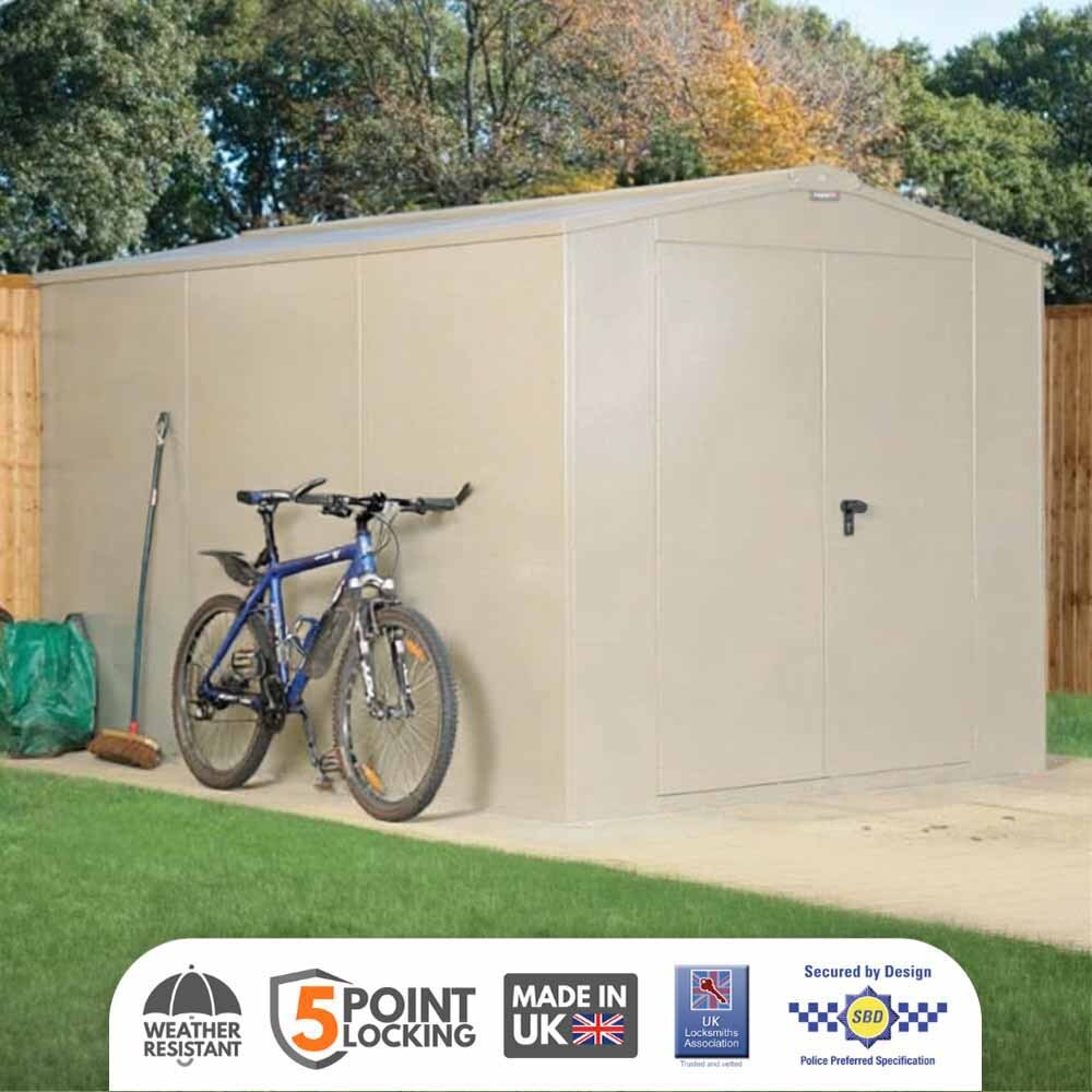 ASGARD Gladiator Secured by Design High Security metal garden shed in CREAM with full metal floor and 5 point locking (7 x 11)