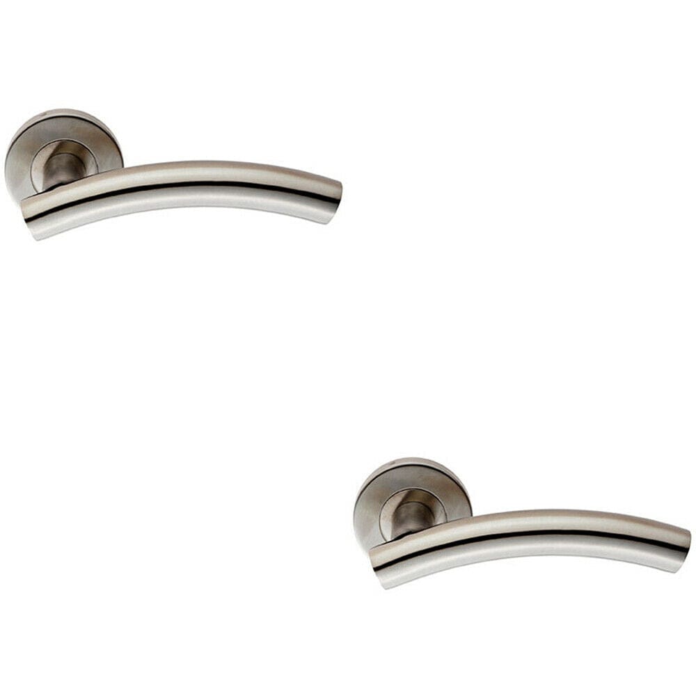 Loops 2x PAIR Arched Round Bar Handle on Round Rose Concealed Fix Satin Steel in Metallics