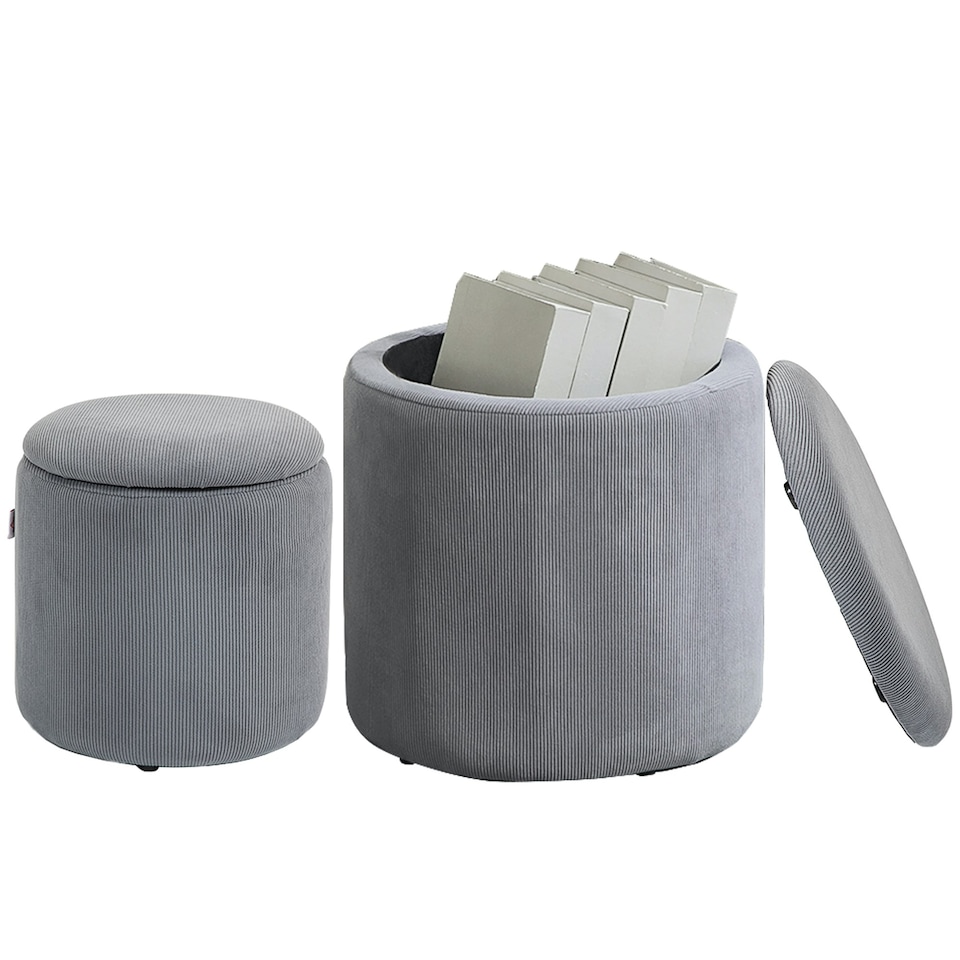image 1 of HOMCOM Fabric Storage Ottoman with Removable Lid, Set of 2, Light Grey Grey