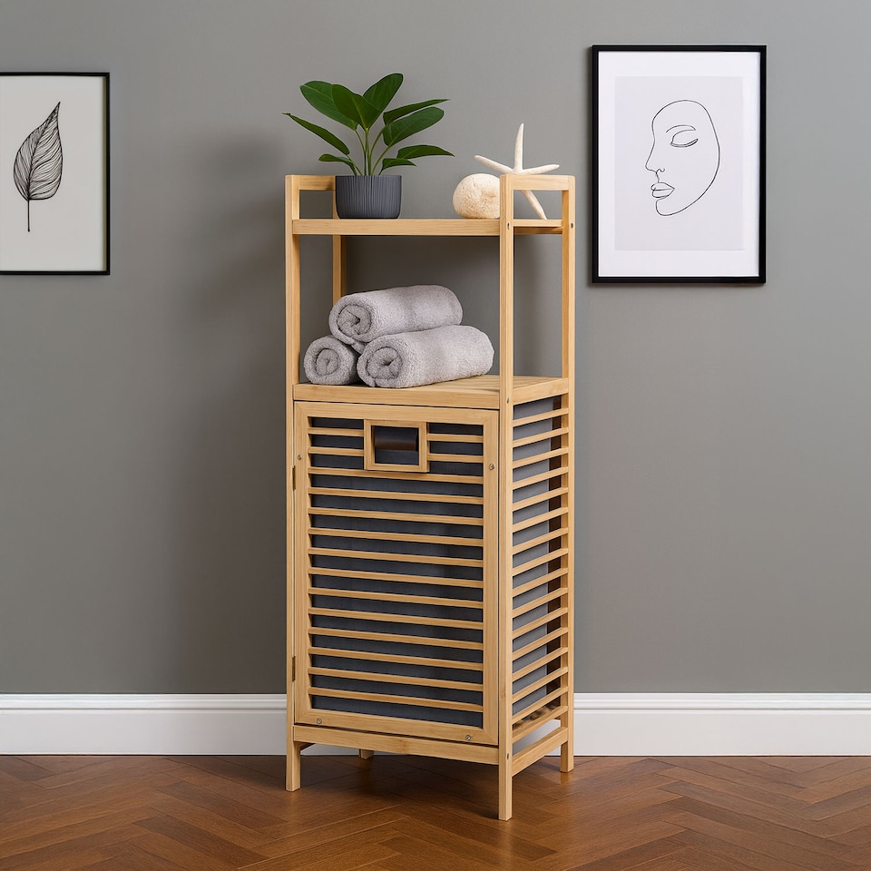 image 1 of Neo Bamboo Laundry Bin Hamper Basket Tilt Pull Out Basket Storage