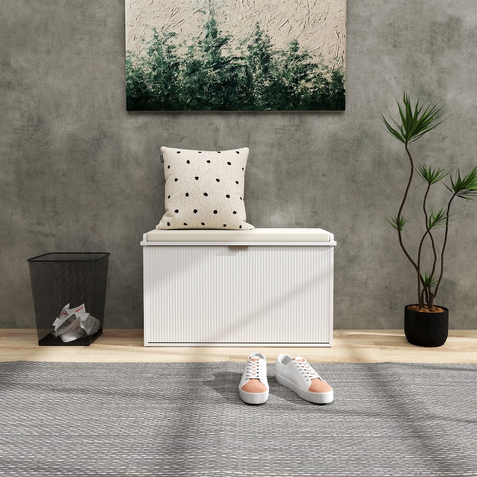 image 1 of HOMCOM Shoe Storage Bench with Cushion and Flip-Drawer 80x26x47.5cm White