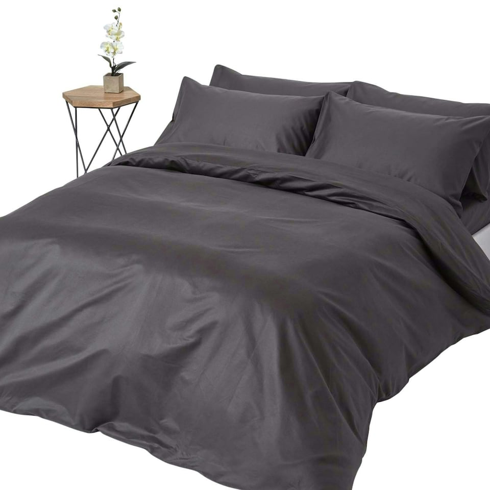 image 1 of Homescapes Dark Charcoal Grey European Size Egyptian Cotton Duvet Cover Set 1000 TC, 155 x 220 cm | Multi | Not provided