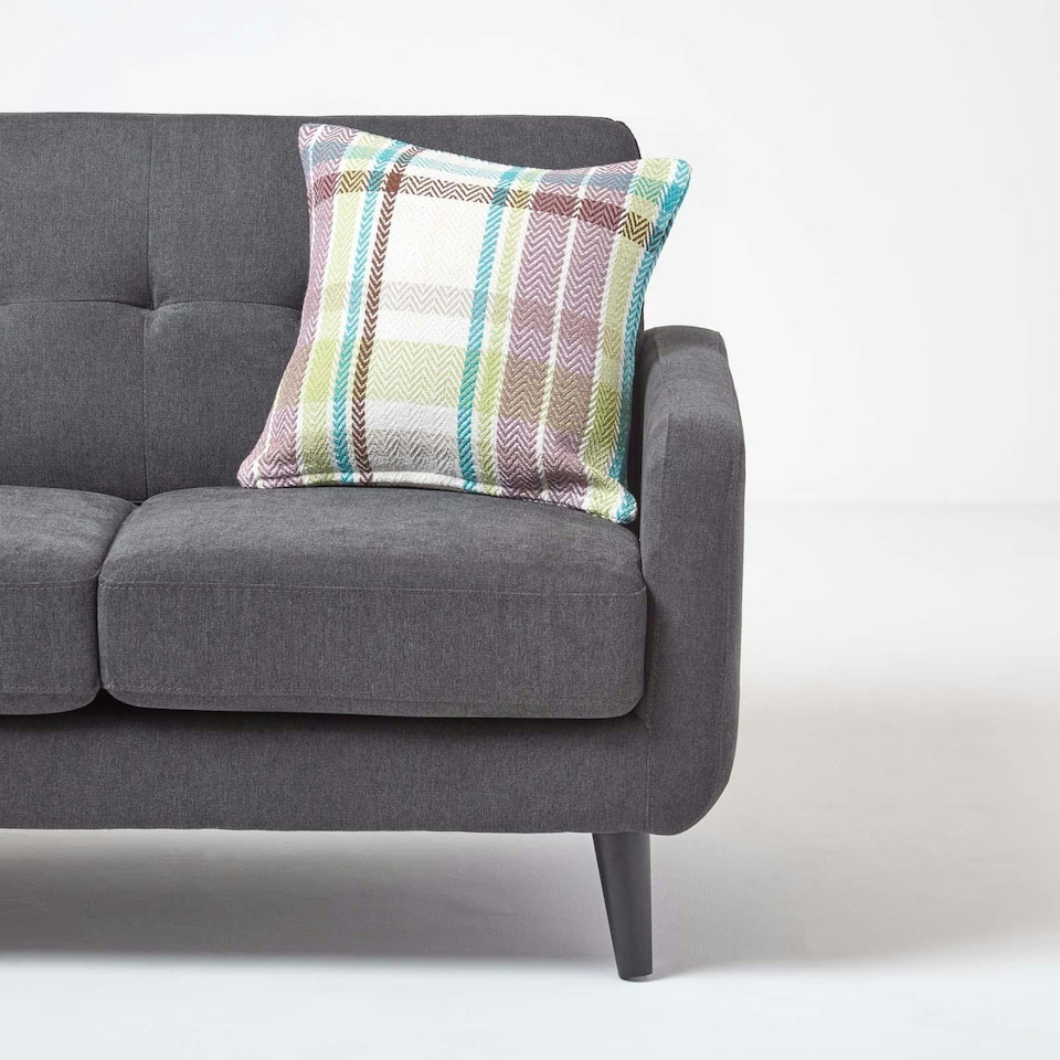 image 1 of Homescapes Green Tartan Cotton Falun Cushion Cover - 45 x 45 cm | Green | Green | 45 x 45 cm