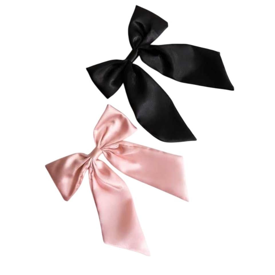 image 1 of Danielle Creations Large Bow Barette Clips Pink / Black Set | Black | Pink | 2
