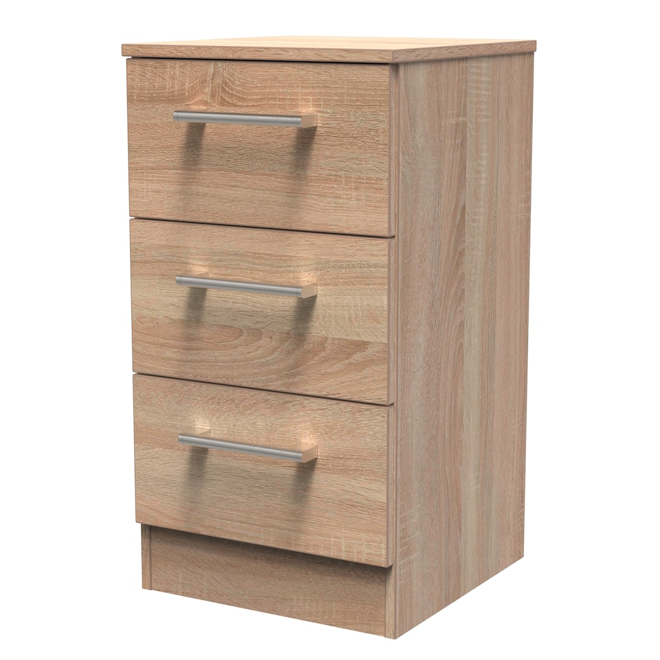 image 1 of Cornwall 3 Drawer Bedside Cabinet in Bardolino Oak (Ready Assembled) | Brown | Bardolino Oak