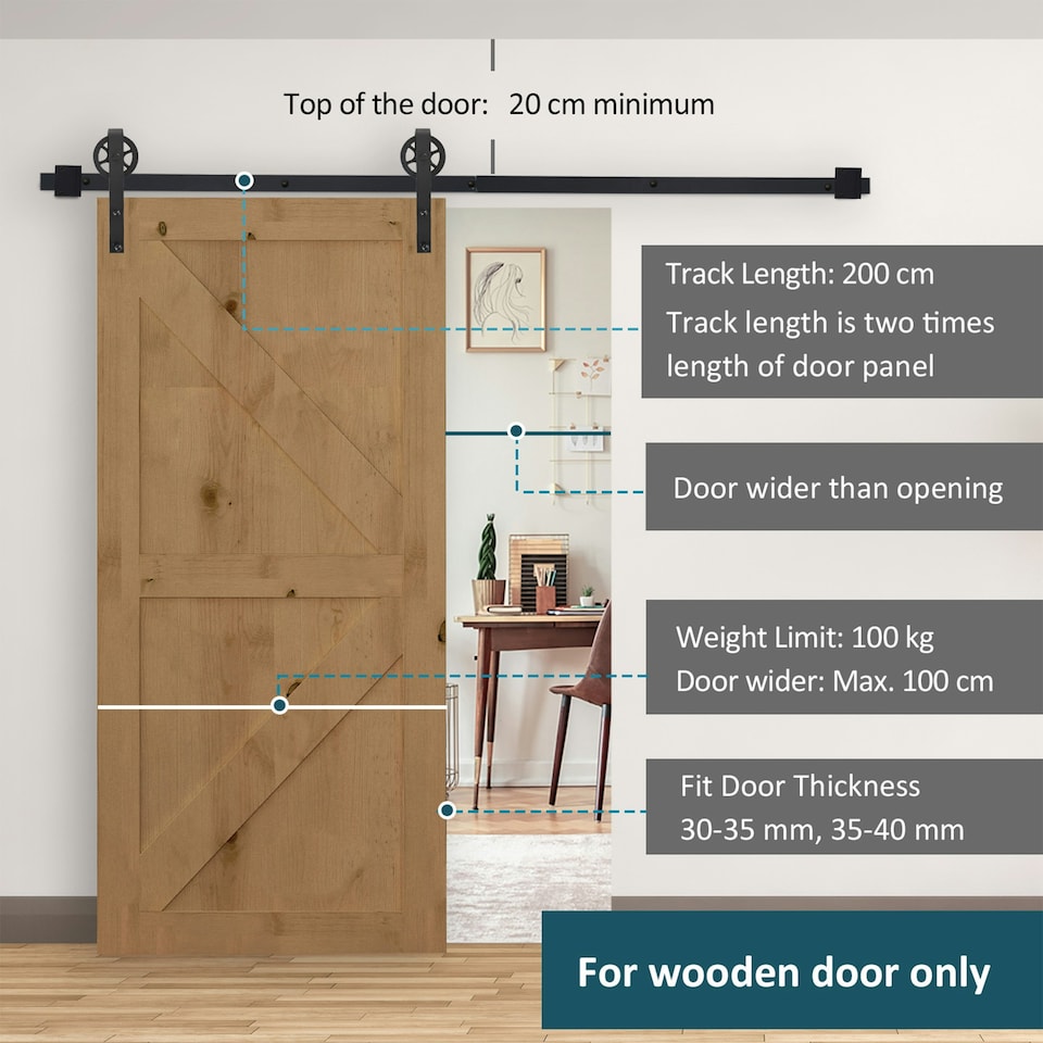 image 1 of HOMCOM 6.6ft Sliding Wood Barn Door Hardware Kits Track Industrial Style A Set Black