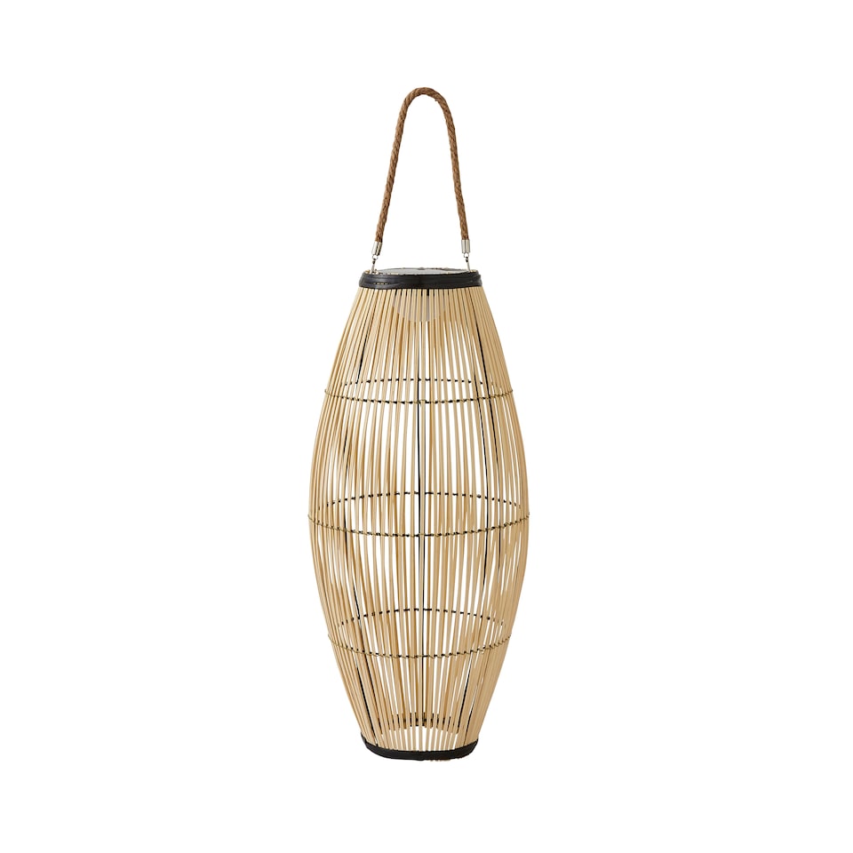 image 1 of ValueLights Solar Powered Outdoor Natural Bamboo Floor Lamp with Drum Shade | Cream