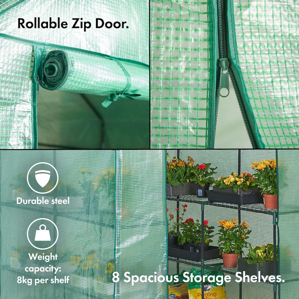 image 1 of VonHaus Walk In Greenhouse with 8 Shelves & PVC Cover