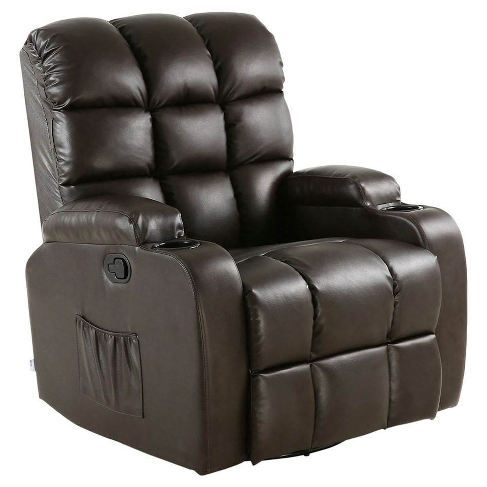 image 1 of Regal Bonded Leather Recliner Rocking Swivel Heat & Massage Chair (Brown)
