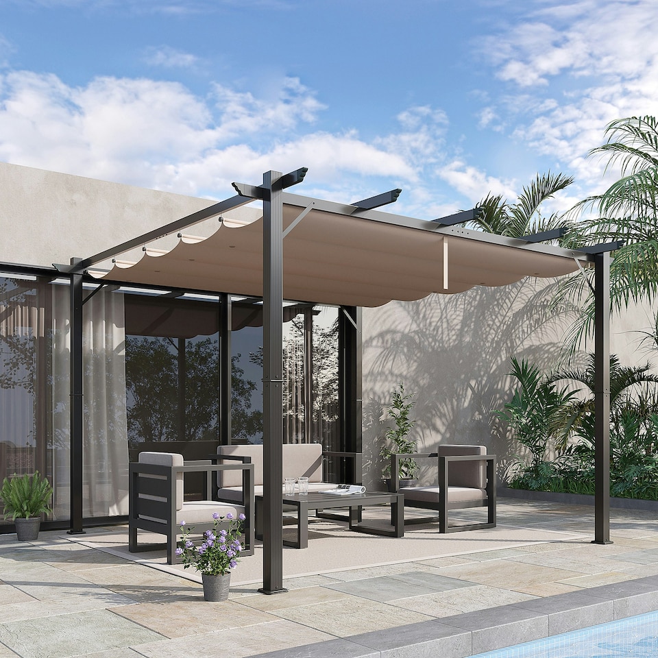 image 1 of Outsunny 3x3(m) Pergola Gazebo Sun Shade Shelter Aluminium Garden Canopy, Brown
