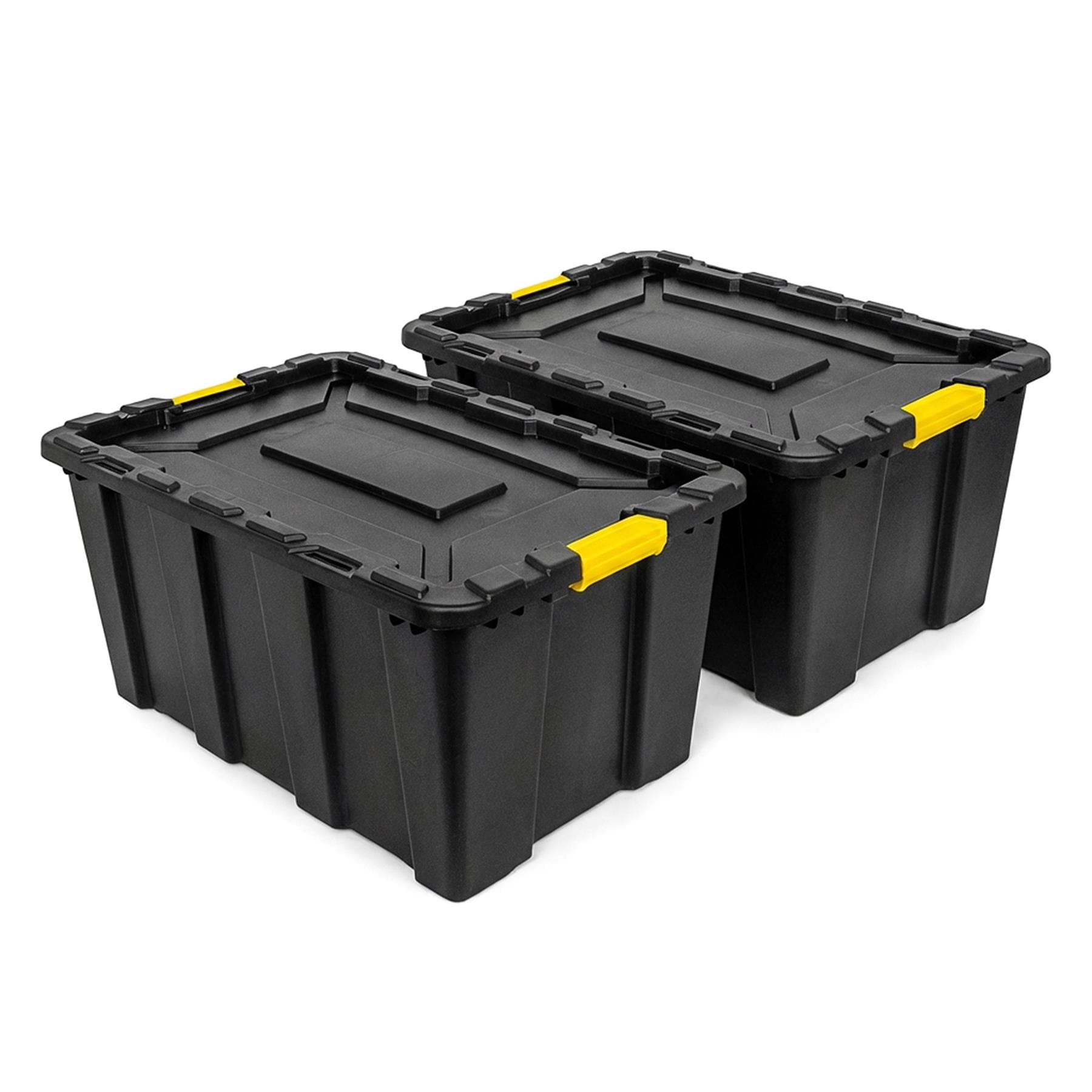 Large Plastic Storage Box with Lid (92x58x42 cm) Heavy Duty Container 150L Capacity Black Stackable Box for Garage Pack of 2