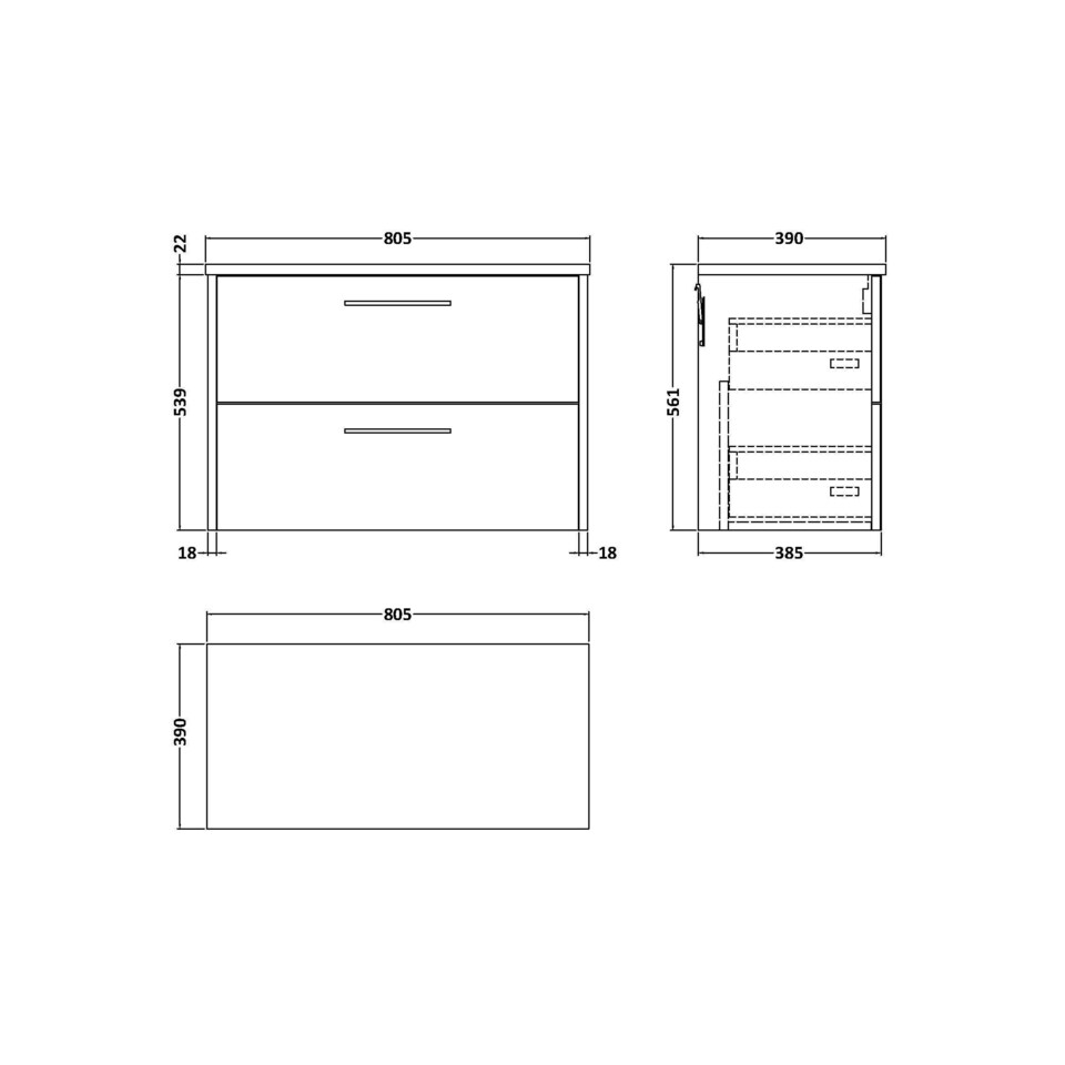 image 1 of Balterley Winshill Contemporary 2 Drawer Wall Hung Vanity Unit with Laminate Worktop, Woodgrain Dark Grey, 800mm