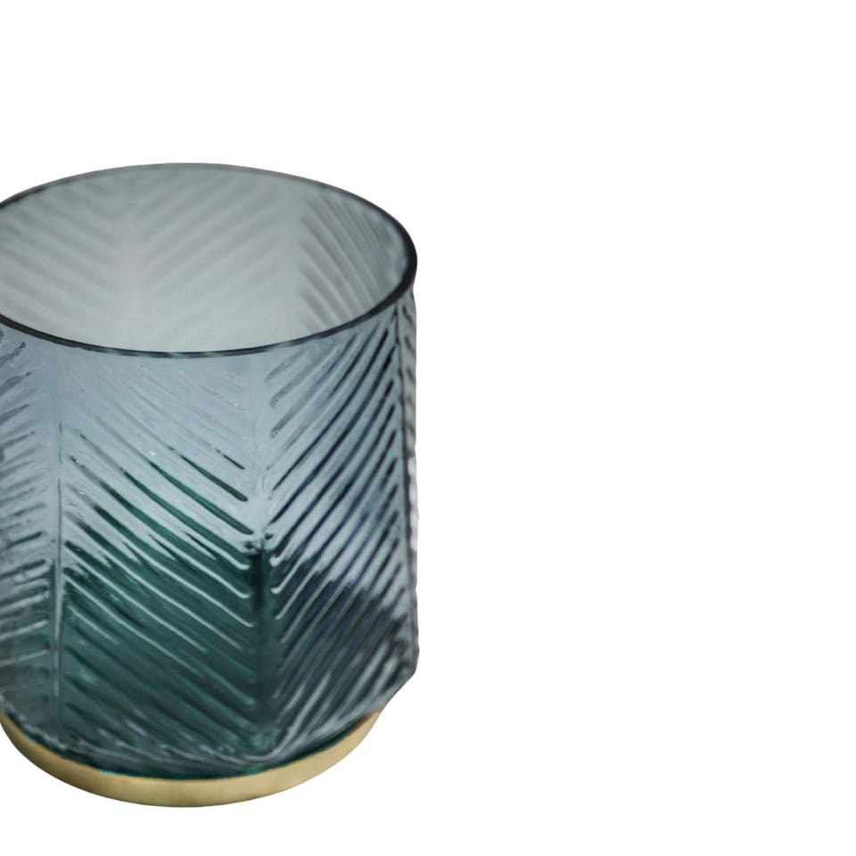 image 1 of Elm Embossed Candle Holder Green