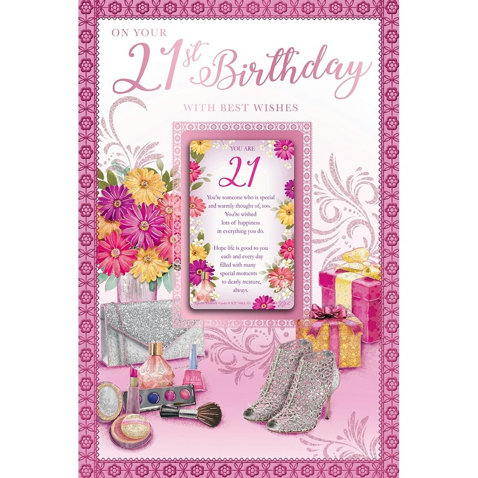 image 1 of On Your 21st Birthday With Best Wishes Female Keepsake Treasures Greeting Card