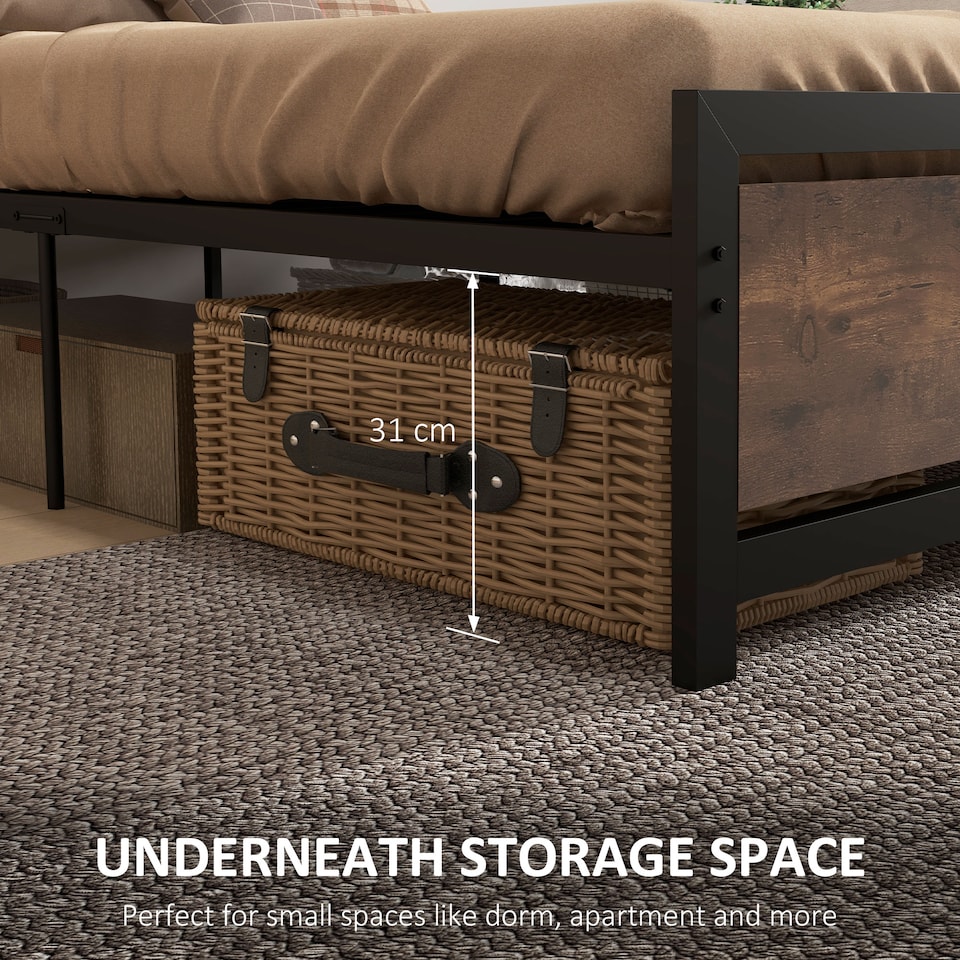 image 1 of HOMCOM Single Size Metal Bed Frame with Headboard & Footboard, Strong Slat Support Solid Bedstead Base w  Underbed Storage Space, Bedroom Furniture For Adults