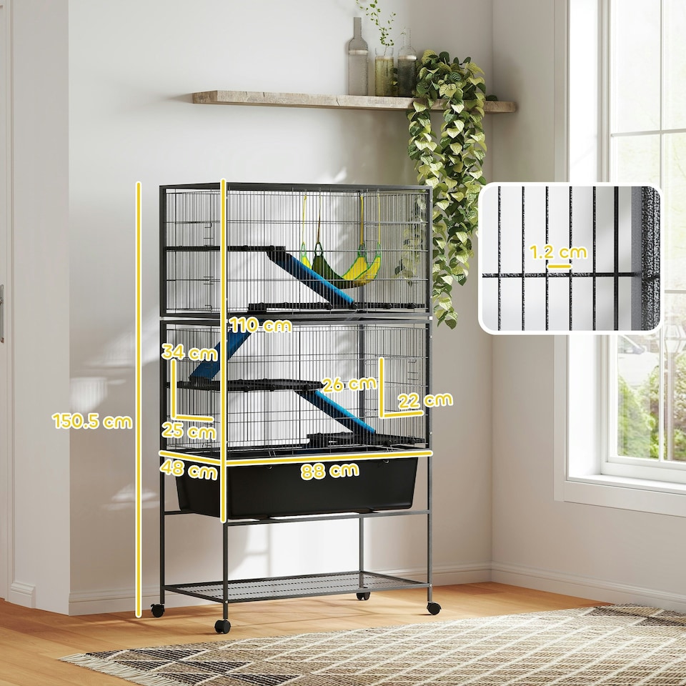 image 1 of PawHut 5 Levels Rolling Small Animal Cage with Non Slip Cloth Covered Ramps