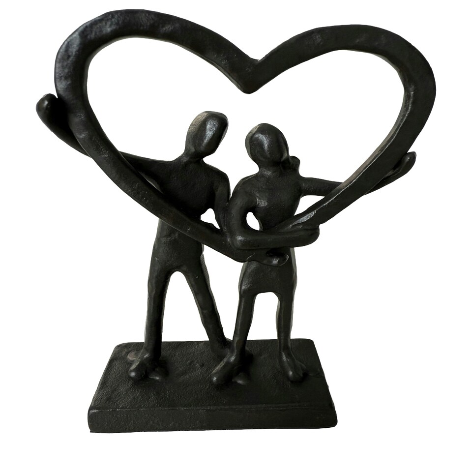 image 1 of Our Shared Heart - Cast Iron Couple Sculpture  A Beautiful Emblem of United Love & Devotion Profound Connection Shared Journey Loving Couple Gift Present