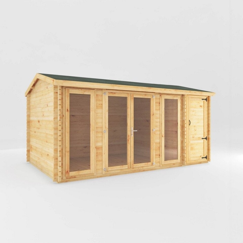 image 1 of 5.1 x 3 m Home Office Studio with Side Shed - 28 mm - Timber - L314.2 x W516.4 x H260 cm - Brown Brown