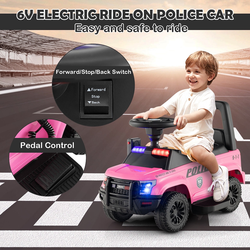 image 1 of COSTWAY Kids Electric Car 6V Powered Police Cars Pink